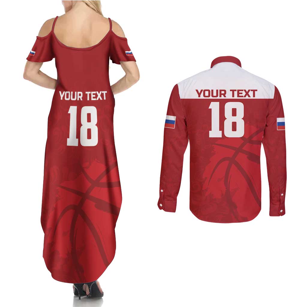 Russia Basketball Custom Couples Matching Summer Maxi Dress and Long Sleeve Button Shirt Go Champion - Wonder Print Shop