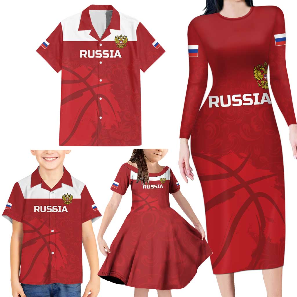 Russia Basketball Custom Family Matching Long Sleeve Bodycon Dress and Hawaiian Shirt Go Champion - Wonder Print Shop