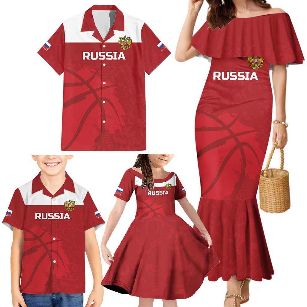 Russia Basketball Custom Family Matching Mermaid Dress and Hawaiian Shirt Go Champion - Wonder Print Shop