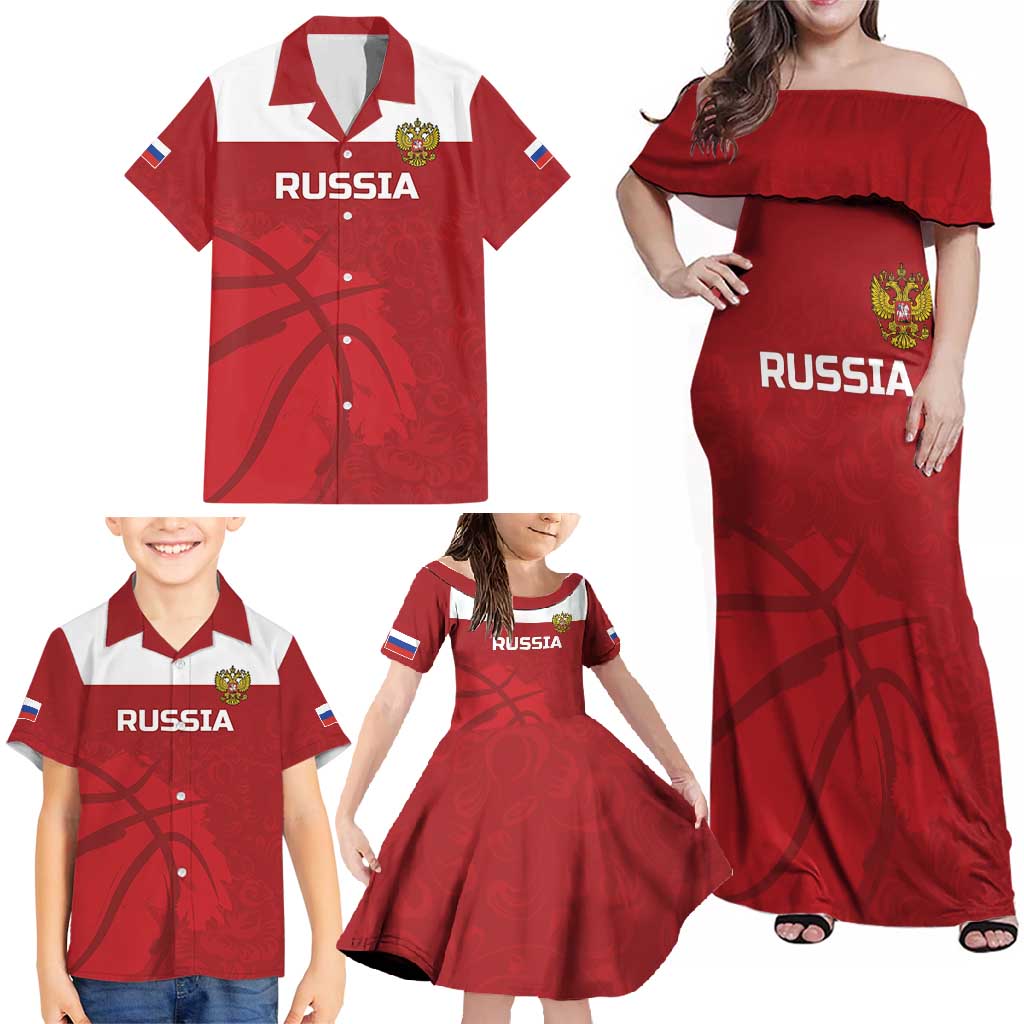 Russia Basketball Custom Family Matching Off Shoulder Maxi Dress and Hawaiian Shirt Go Champion - Wonder Print Shop