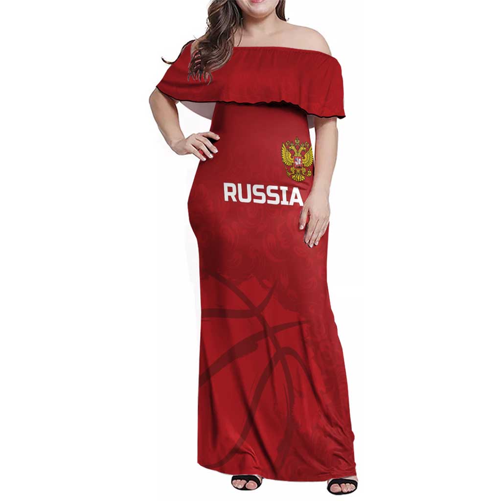 Russia Basketball Custom Family Matching Off Shoulder Maxi Dress and Hawaiian Shirt Go Champion - Wonder Print Shop