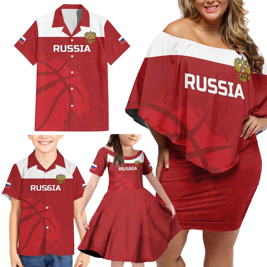 Russia Basketball Custom Family Matching Off Shoulder Short Dress and Hawaiian Shirt Go Champion - Wonder Print Shop