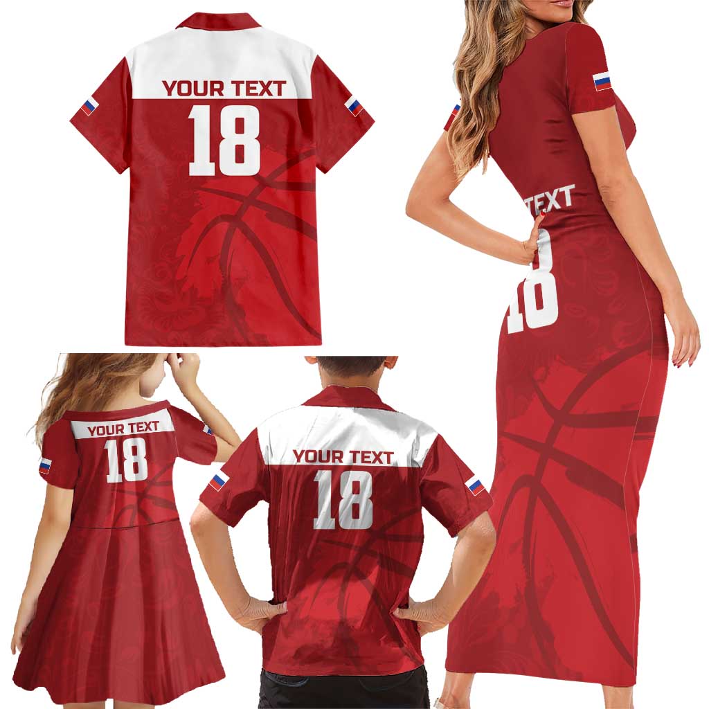 Russia Basketball Custom Family Matching Short Sleeve Bodycon Dress and Hawaiian Shirt Go Champion - Wonder Print Shop