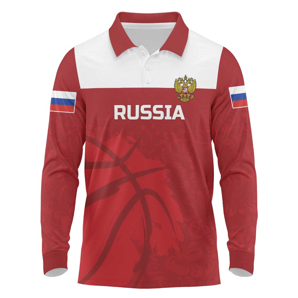 Russia Basketball Custom Long Sleeve Polo Shirt Go Champion - Wonder Print Shop