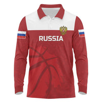 Russia Basketball Custom Long Sleeve Polo Shirt Go Champion - Wonder Print Shop
