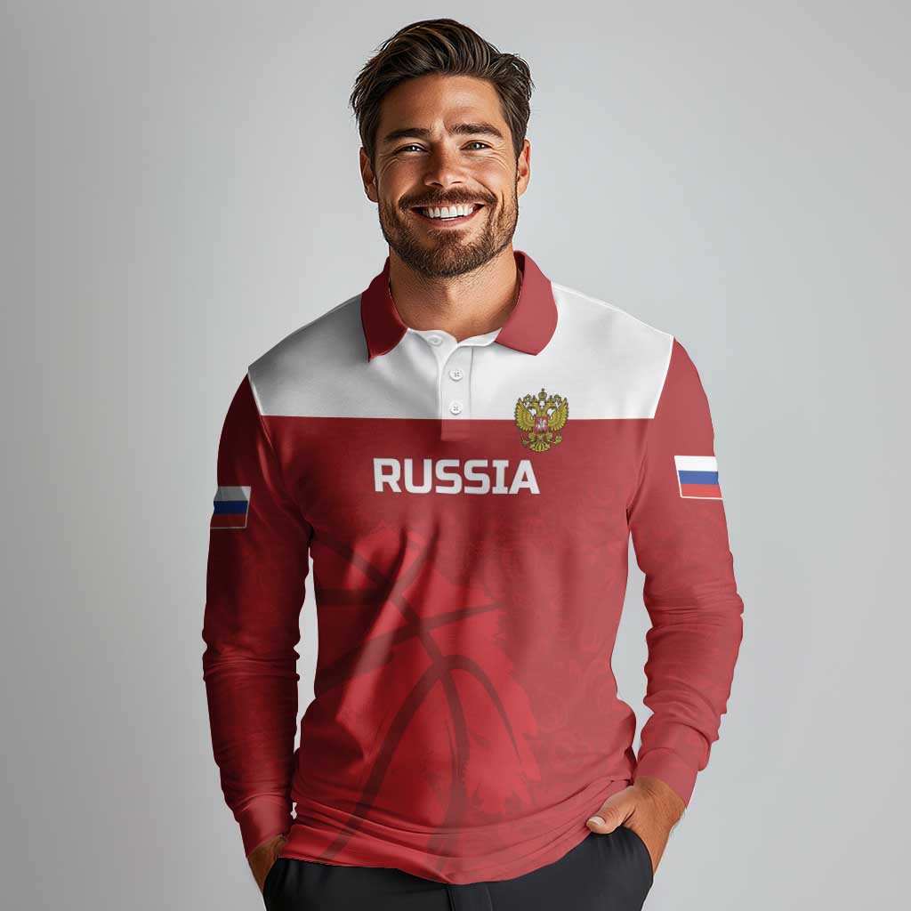 Russia Basketball Custom Long Sleeve Polo Shirt Go Champion - Wonder Print Shop