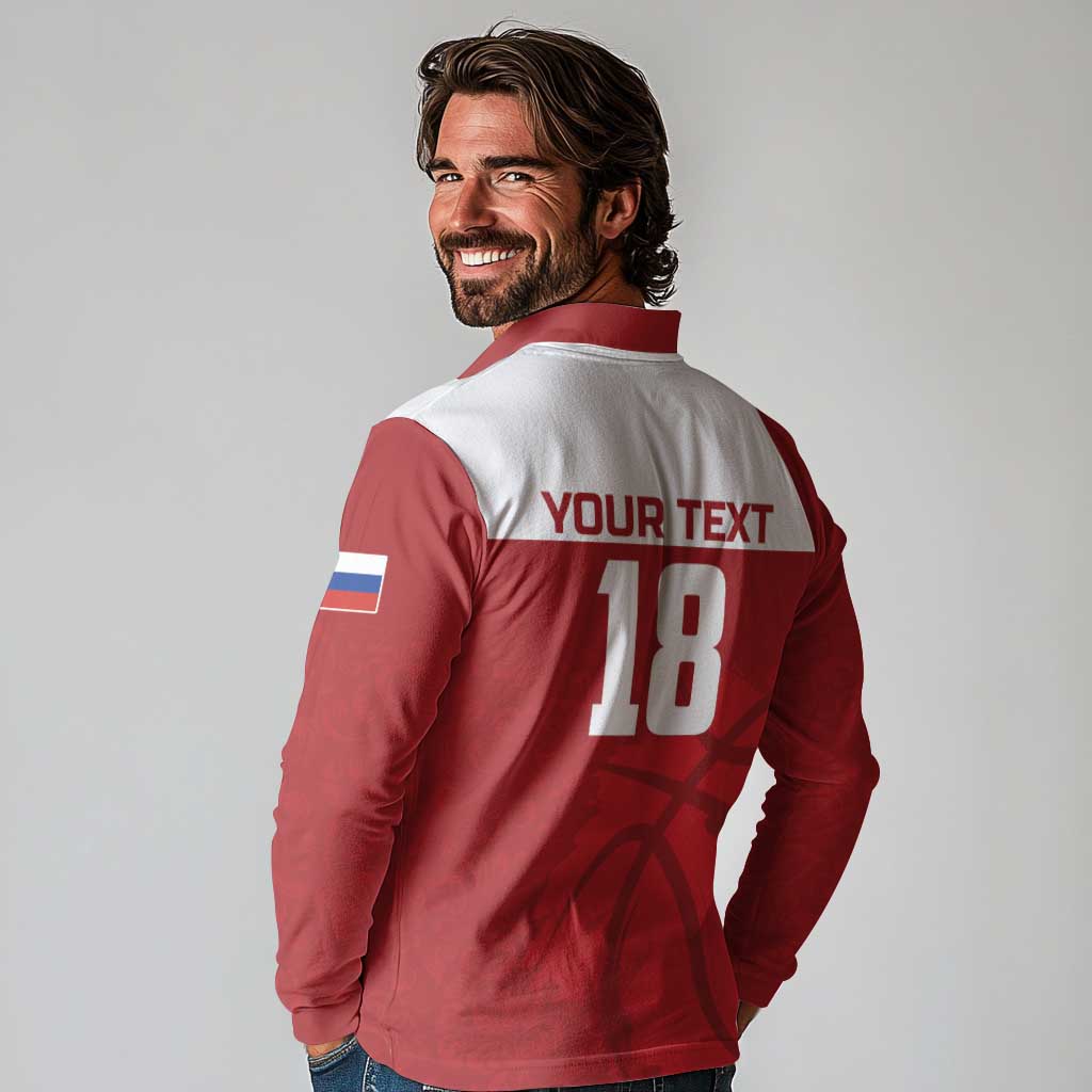 Russia Basketball Custom Long Sleeve Polo Shirt Go Champion - Wonder Print Shop
