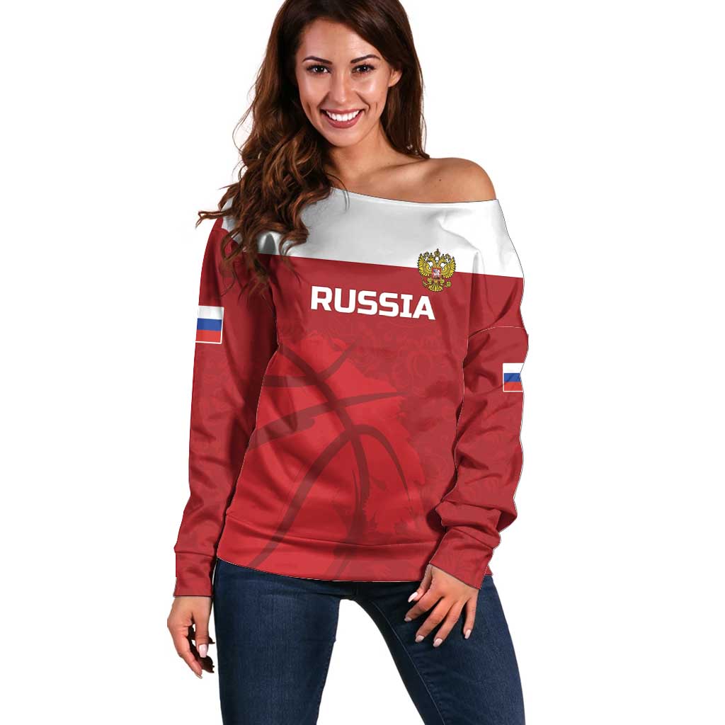 Russia Basketball Custom Off Shoulder Sweater Go Champion - Wonder Print Shop