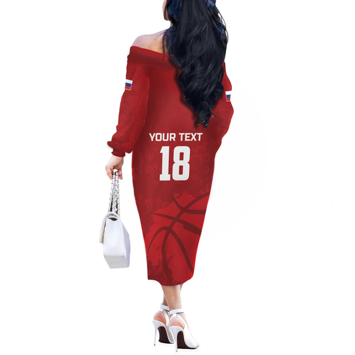 Russia Basketball Custom Off The Shoulder Long Sleeve Dress Go Champion - Wonder Print Shop