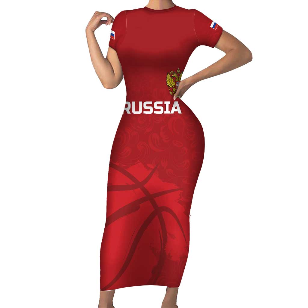 Russia Basketball Custom Short Sleeve Bodycon Dress Go Champion - Wonder Print Shop