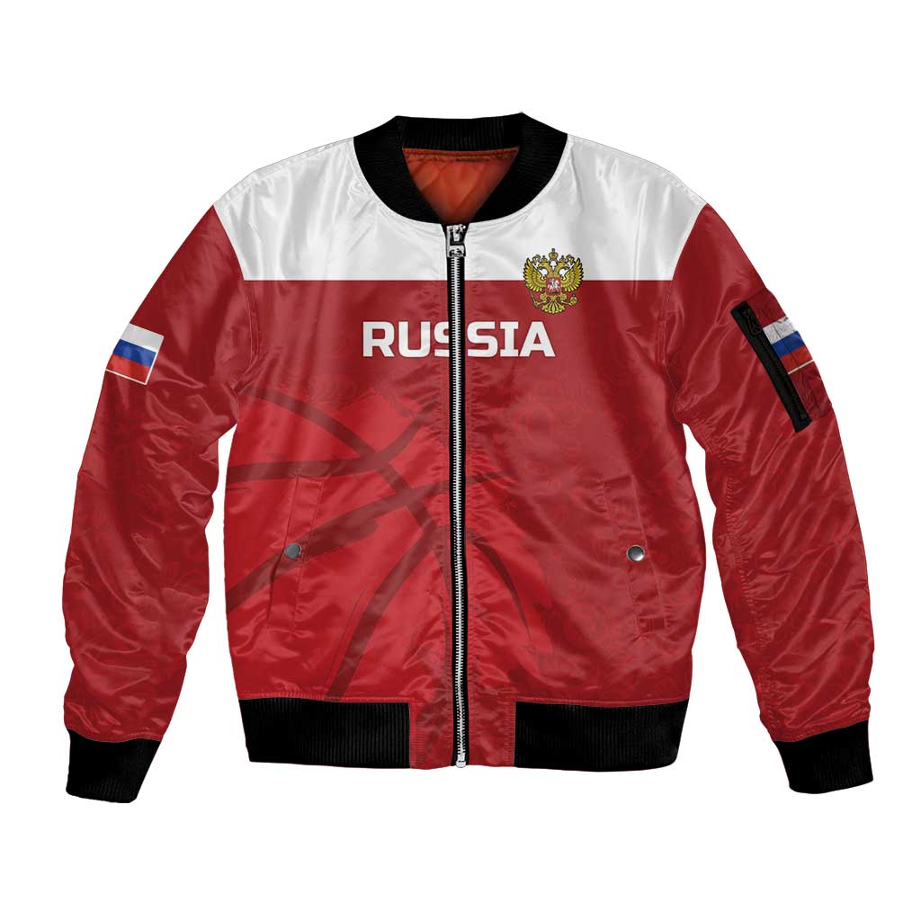 Russia Basketball Custom Sleeve Zip Bomber Jacket Go Champion - Wonder Print Shop