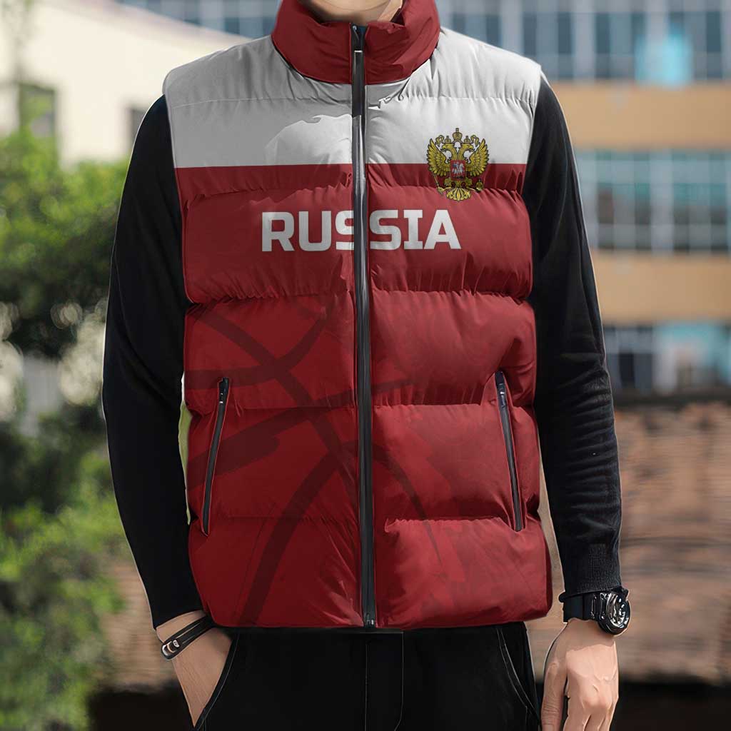 Russia Basketball Custom Sleeveless Puffer Jacket Go Champion - Wonder Print Shop