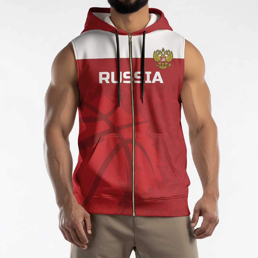 Russia Basketball Custom Sleeveless Zip Hoodie Go Champion - Wonder Print Shop