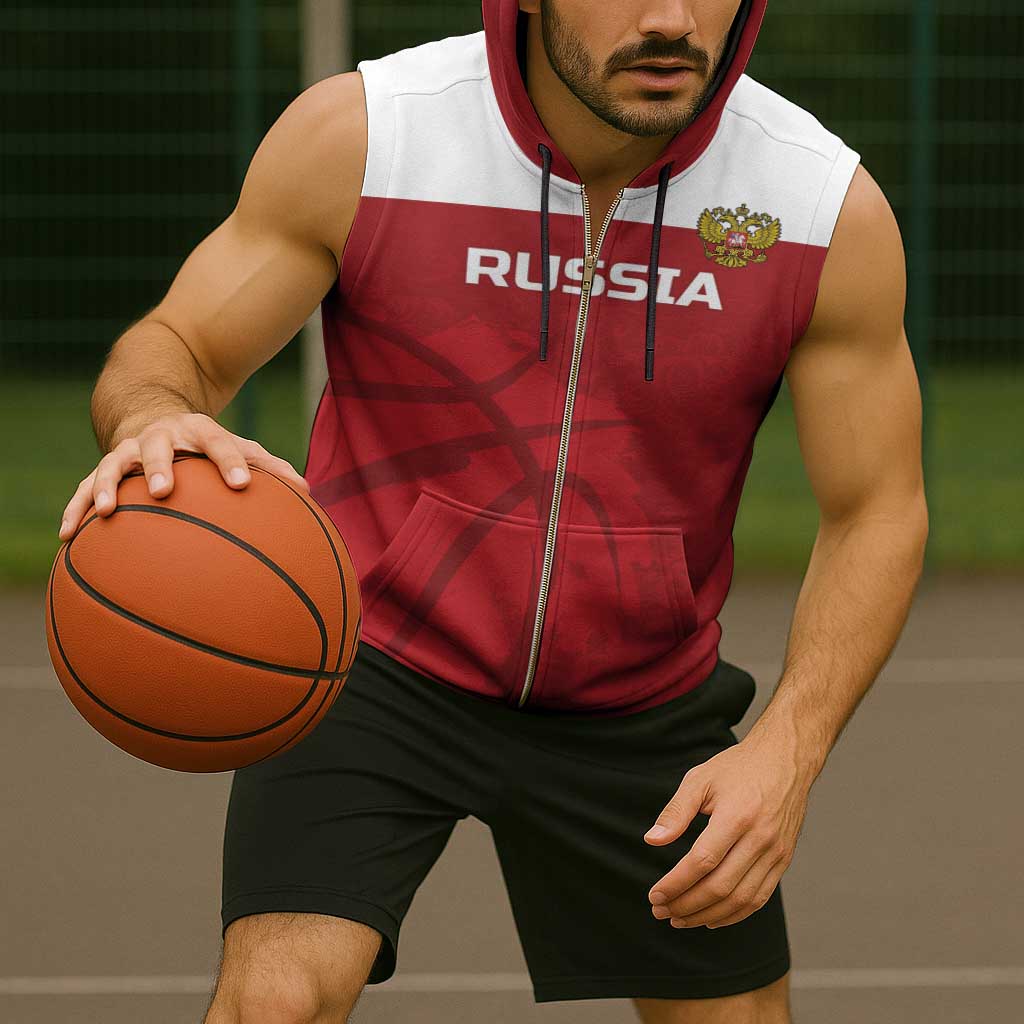 Russia Basketball Custom Sleeveless Zip Hoodie Go Champion - Wonder Print Shop