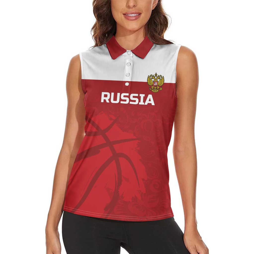 Russia Basketball Custom Women Sleeveless Polo Shirt Go Champion - Wonder Print Shop