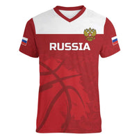 Russia Basketball Custom Women V-Neck T-Shirt Go Champion - Wonder Print Shop