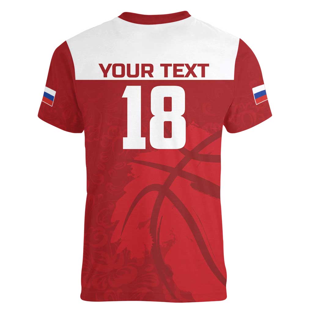 Russia Basketball Custom Women V-Neck T-Shirt Go Champion - Wonder Print Shop