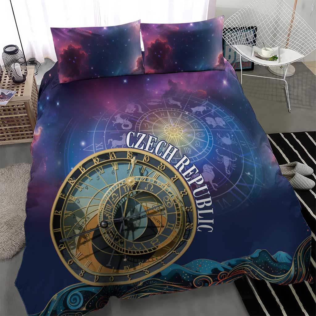 Czech Republic Astronomical Clock Bedding Set Zodiac Signs In Space - Wonder Print Shop