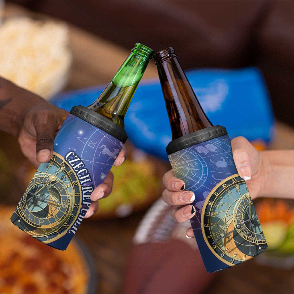 Czech Republic Astronomical Clock 4 in 1 Can Cooler Tumbler Zodiac Signs In Space - Wonder Print Shop