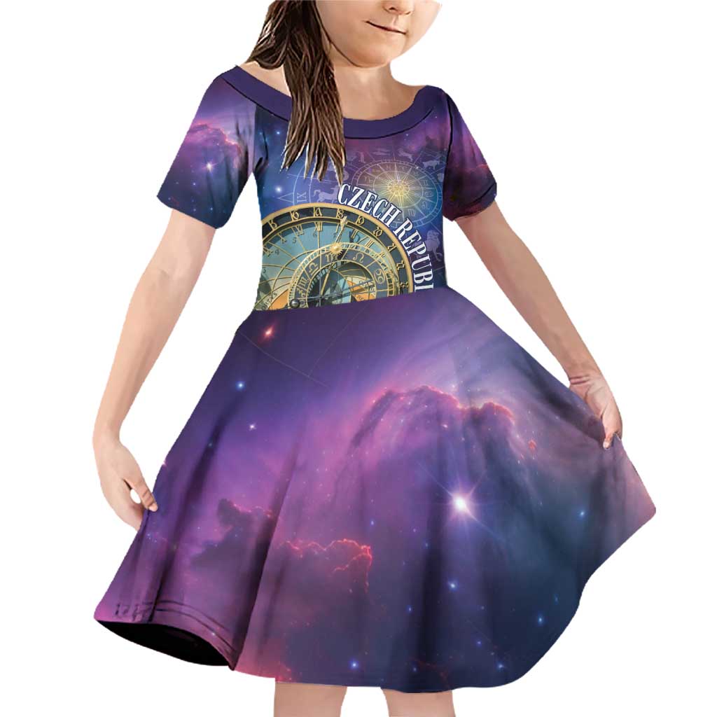 Czech Republic Astronomical Clock Family Matching Off Shoulder Short Dress and Hawaiian Shirt Zodiac Signs In Space - Wonder Print Shop