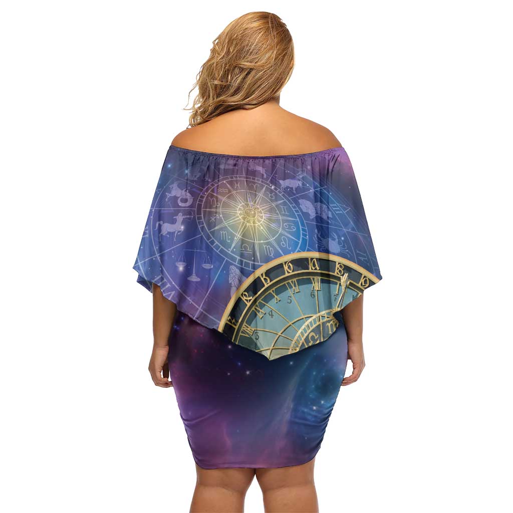 Czech Republic Astronomical Clock Family Matching Off Shoulder Short Dress and Hawaiian Shirt Zodiac Signs In Space - Wonder Print Shop