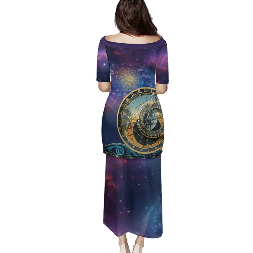 Czech Republic Astronomical Clock Family Matching Puletasi and Hawaiian Shirt Zodiac Signs In Space - Wonder Print Shop
