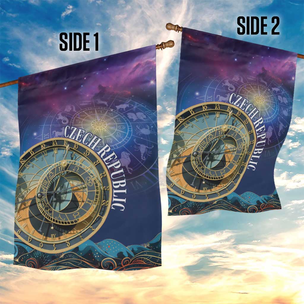 Czech Republic Astronomical Clock Garden Flag Zodiac Signs In Space - Wonder Print Shop