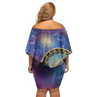 Czech Republic Astronomical Clock Off Shoulder Short Dress Zodiac Signs In Space - Wonder Print Shop