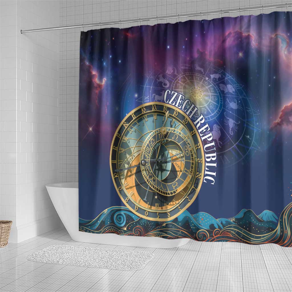 Czech Republic Astronomical Clock Shower Curtain Zodiac Signs In Space