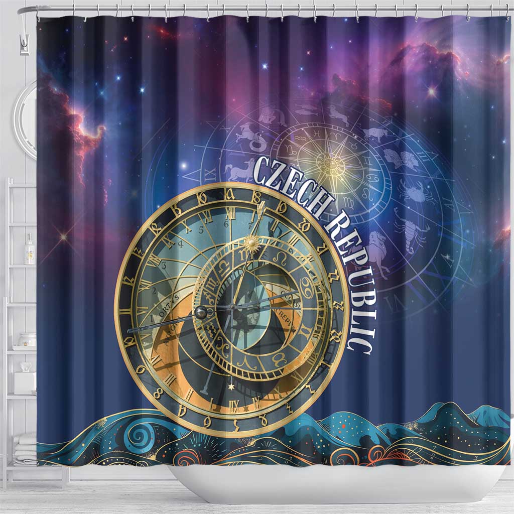 Czech Republic Astronomical Clock Shower Curtain Zodiac Signs In Space