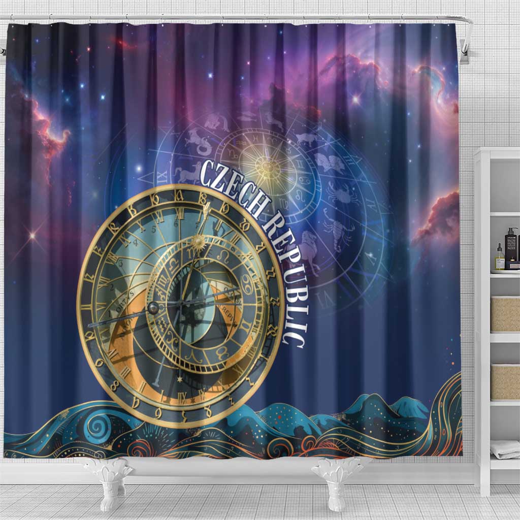 Czech Republic Astronomical Clock Shower Curtain Zodiac Signs In Space