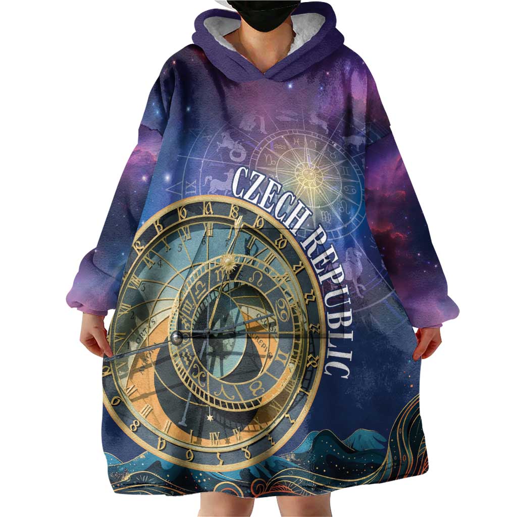 Czech Republic Astronomical Clock Wearable Blanket Hoodie Zodiac Signs In Space - Wonder Print Shop