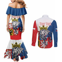 Personalized Czech Republic Restoration Day Couples Matching Mermaid Dress and Long Sleeve Button Shirt Double-Tailed Lion Truth Prevails