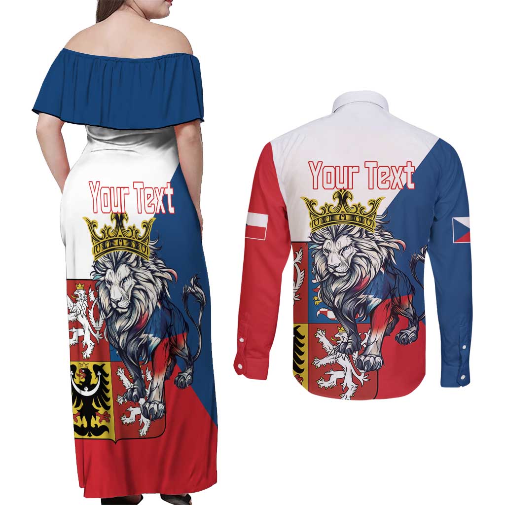 Personalized Czech Republic Restoration Day Couples Matching Off Shoulder Maxi Dress and Long Sleeve Button Shirt Double-Tailed Lion Truth Prevails - Wonder Print Shop