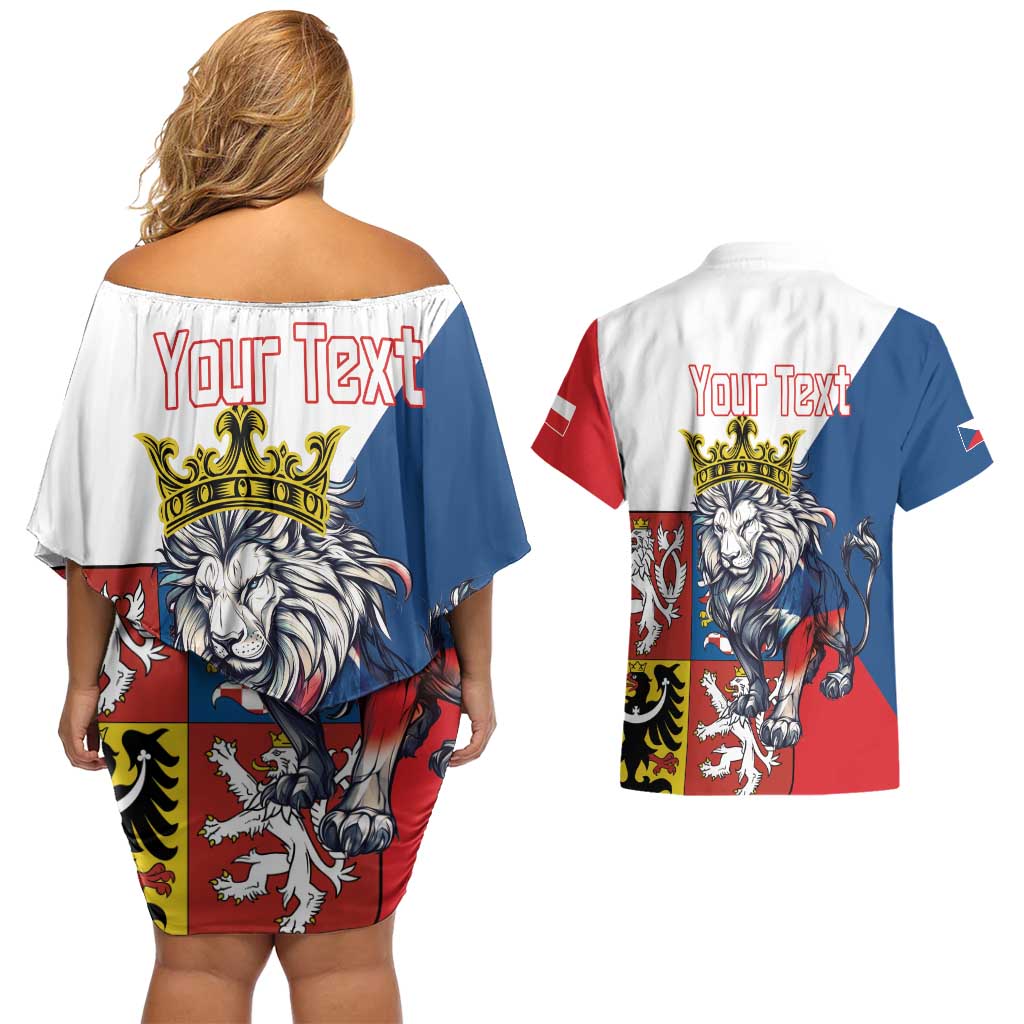 Personalized Czech Republic Restoration Day Couples Matching Off Shoulder Short Dress and Hawaiian Shirt Double-Tailed Lion Truth Prevails - Wonder Print Shop