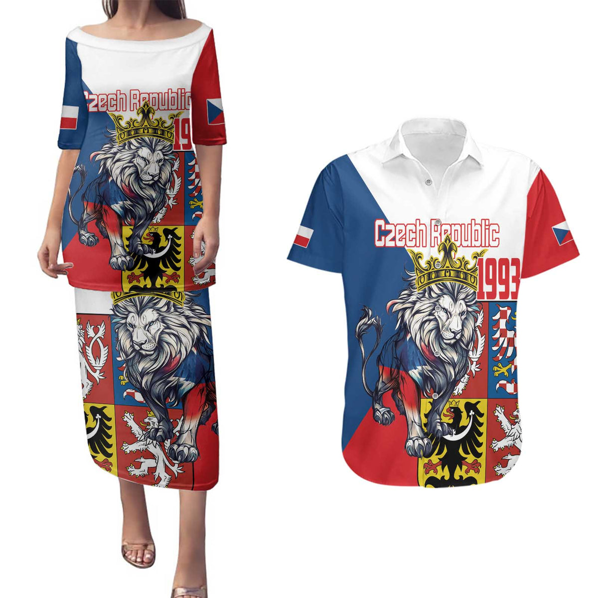 Personalized Czech Republic Restoration Day Couples Matching Puletasi and Hawaiian Shirt Double-Tailed Lion Truth Prevails - Wonder Print Shop