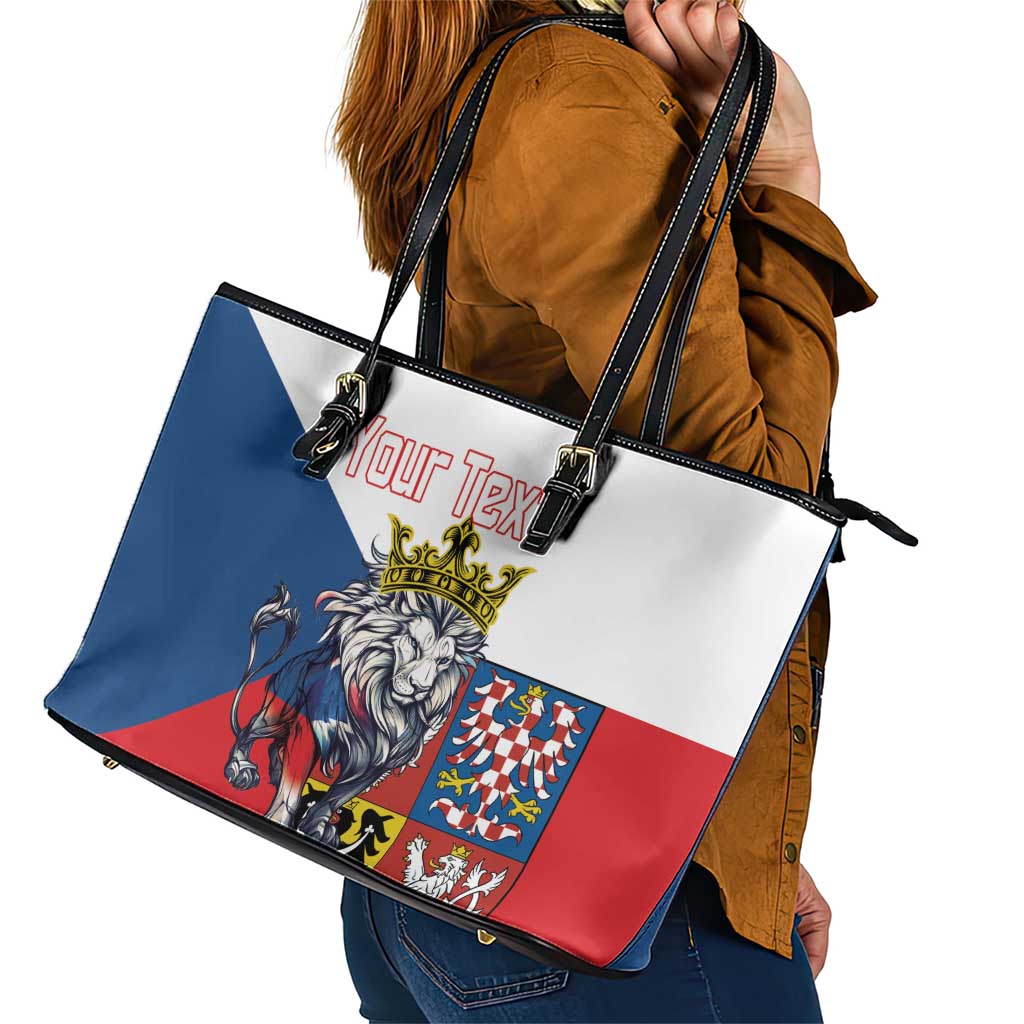Personalized Czech Republic Restoration Day Leather Tote Bag Double-Tailed Lion Truth Prevails - Wonder Print Shop