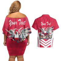 Personalized Poland White-Tailed Eagle Couples Matching Off Shoulder Short Dress and Hawaiian Shirt Poznan City Flag Style - Wonder Print Shop