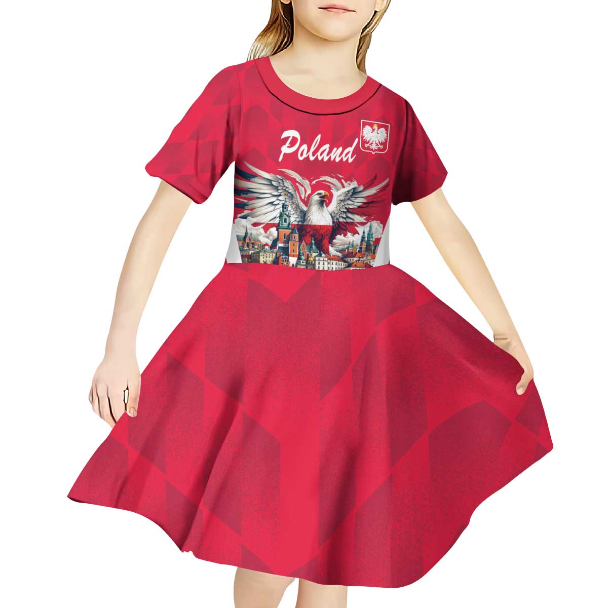 Personalized Poland White-Tailed Eagle Kid Short Sleeve Dress Poznan City Flag Style - Wonder Print Shop