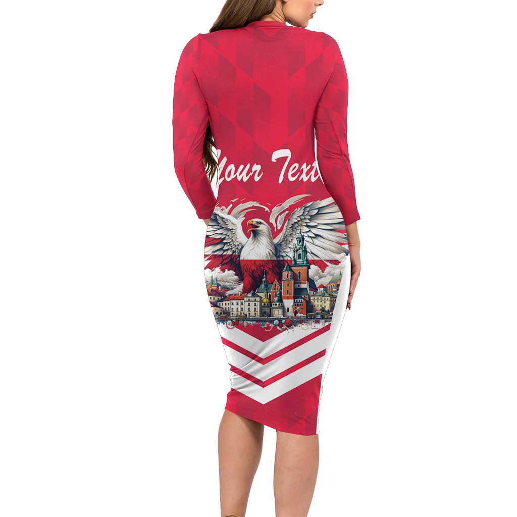 Personalized Poland White-Tailed Eagle Long Sleeve Bodycon Dress Poznan City Flag Style - Wonder Print Shop