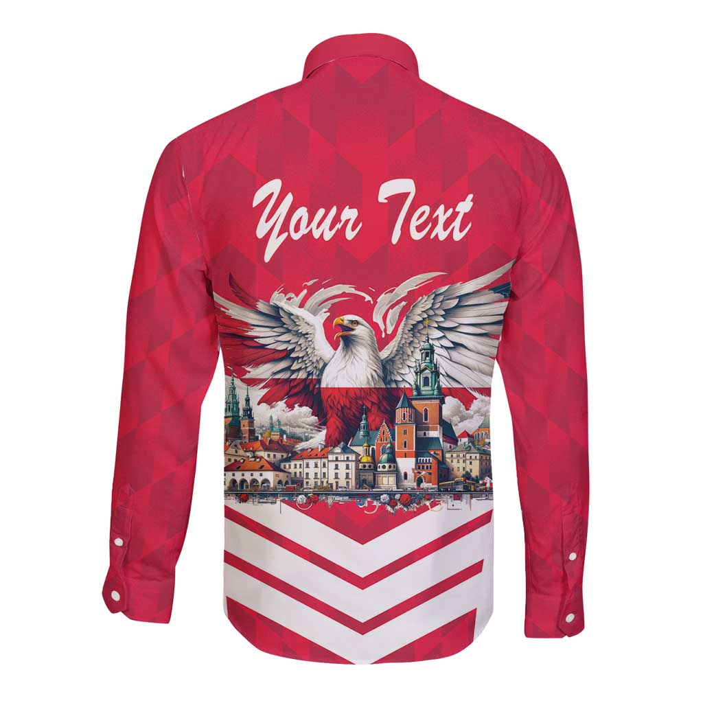Personalized Poland White-Tailed Eagle Long Sleeve Button Shirt Poznan City Flag Style - Wonder Print Shop