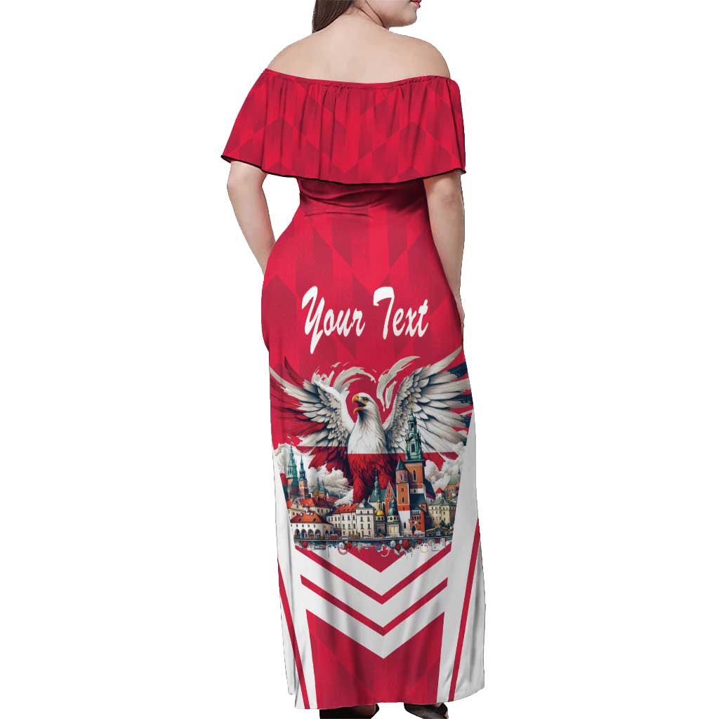 Personalized Poland White-Tailed Eagle Off Shoulder Maxi Dress Poznan City Flag Style - Wonder Print Shop