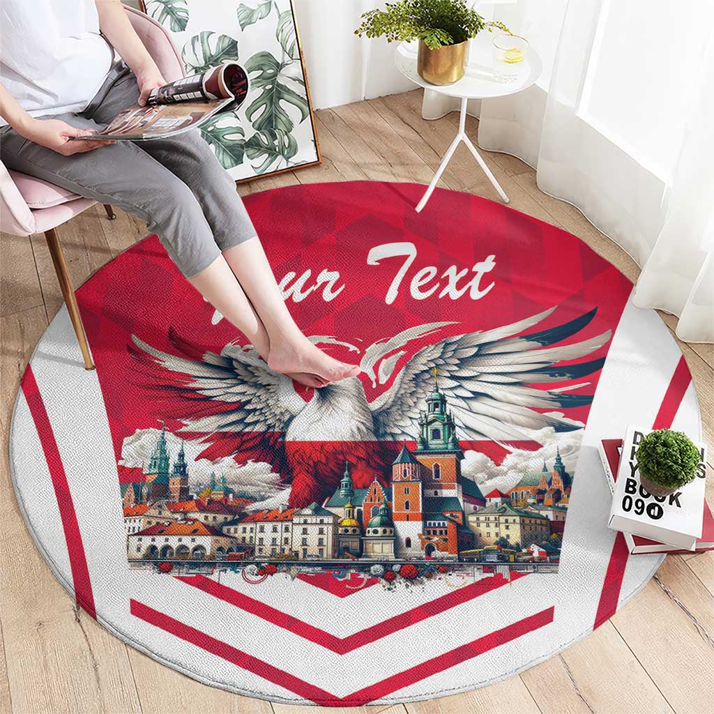 Personalized Poland White-Tailed Eagle Round Carpet Poznan City Flag Style