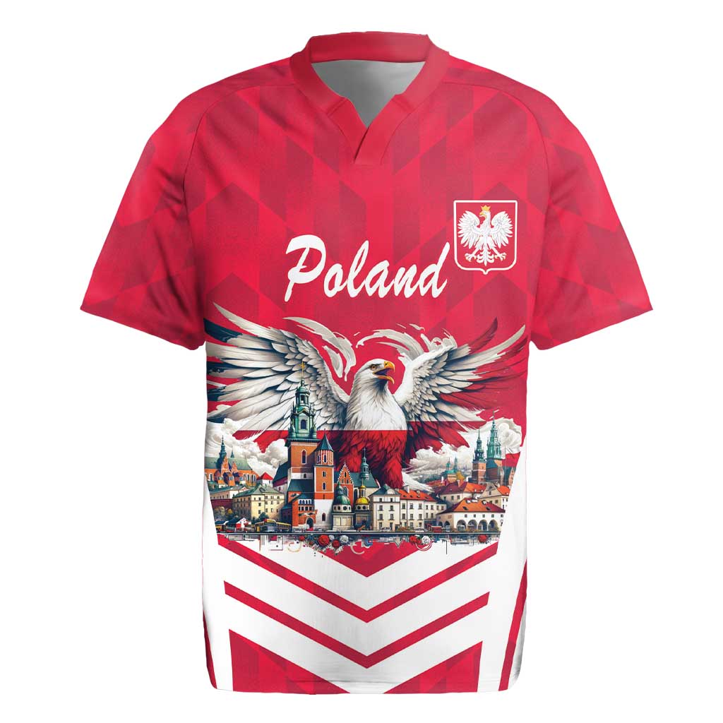 Personalized Poland White-Tailed Eagle Rugby Jersey Poznan City Flag Style - Wonder Print Shop