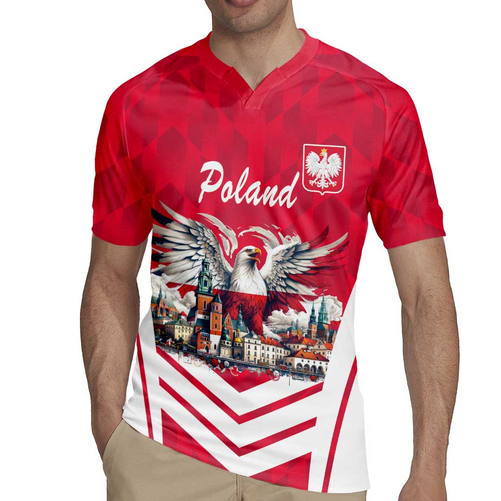 Personalized Poland White-Tailed Eagle Rugby Jersey Poznan City Flag Style - Wonder Print Shop