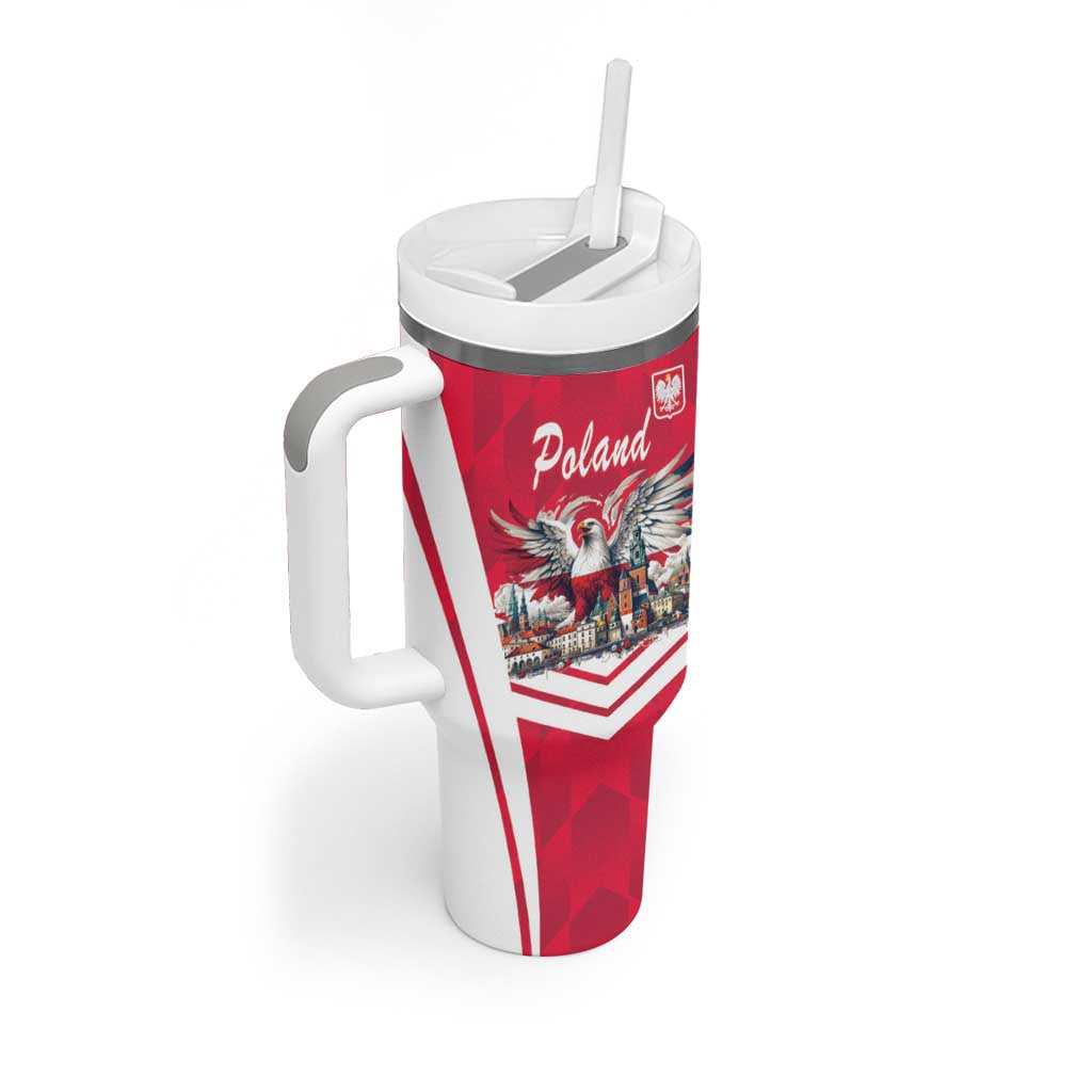 Personalized Poland White-Tailed Eagle Tumbler With Handle Poznan City Flag Style - Wonder Print Shop