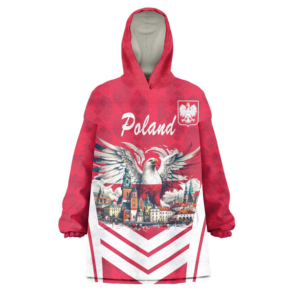 Personalized Poland White-Tailed Eagle Wearable Blanket Hoodie Poznan City Flag Style - Wonder Print Shop