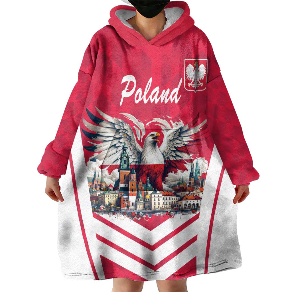 Personalized Poland White-Tailed Eagle Wearable Blanket Hoodie Poznan City Flag Style - Wonder Print Shop