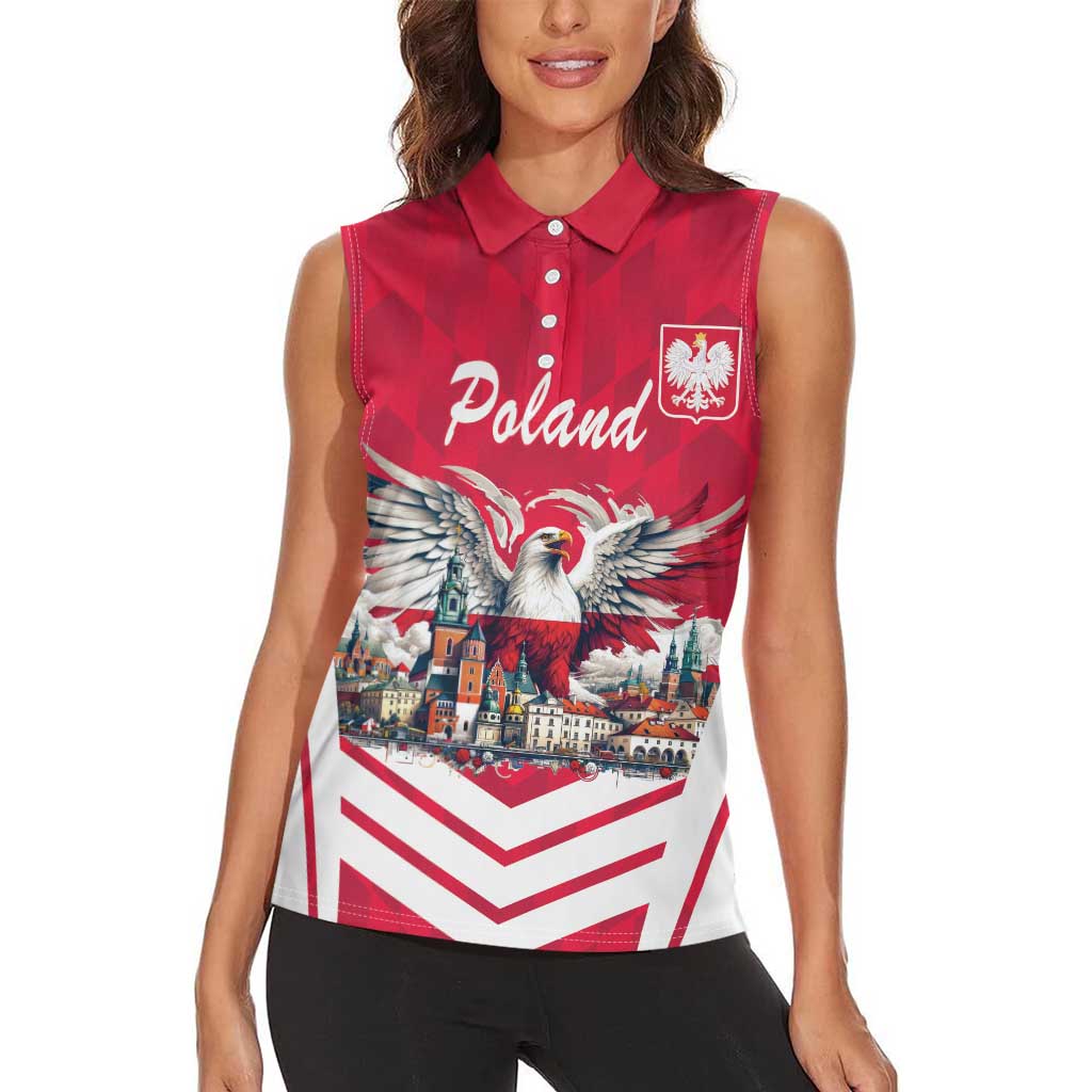 Personalized Poland White-Tailed Eagle Women Sleeveless Polo Shirt Poznan City Flag Style - Wonder Print Shop