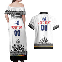 Custom Romania Rugby Couples Matching Off Shoulder Maxi Dress and Hawaiian Shirt White Version Retro Style